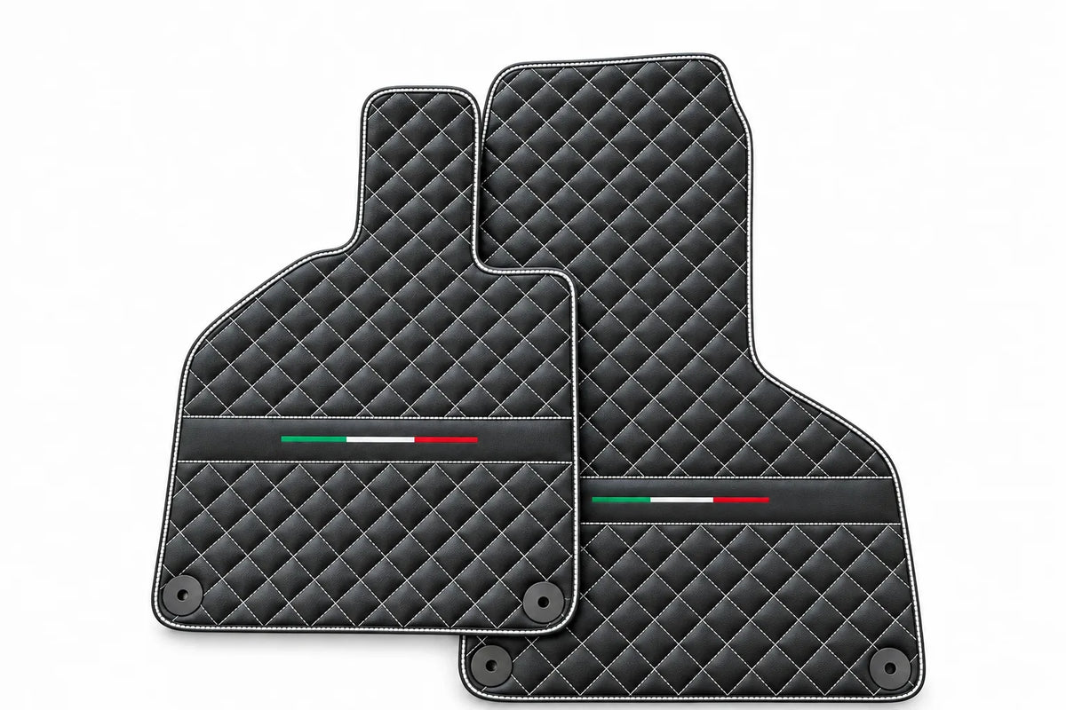 Custom Black Leather Floor Mats for Lamborghini Huracan Perfomante | Green Stitching White trim