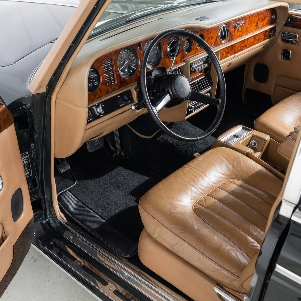 Interior look of floor mats for Rolls Royce Wraith (2013–2023) With Carbon Fiber Leather