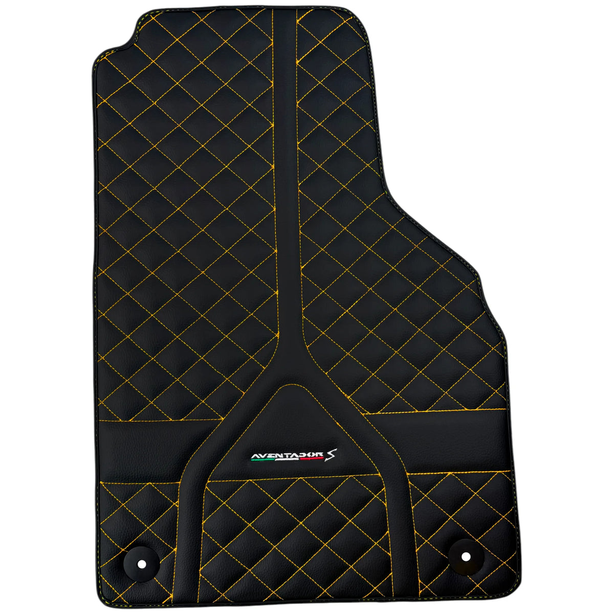 Customizable Black Leather Floor Mats for Lamborghini Aventador S | Yellow Stitching
