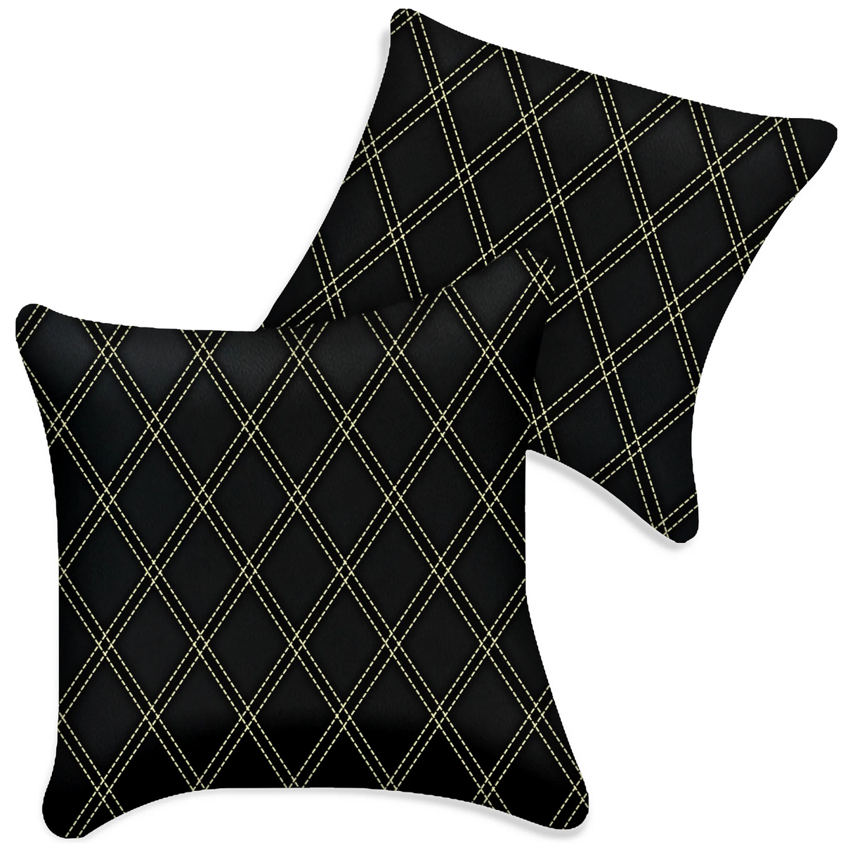 Customizable Black Leather Pillows Set of 2 for All Vehicles | Double Diamond Pattern