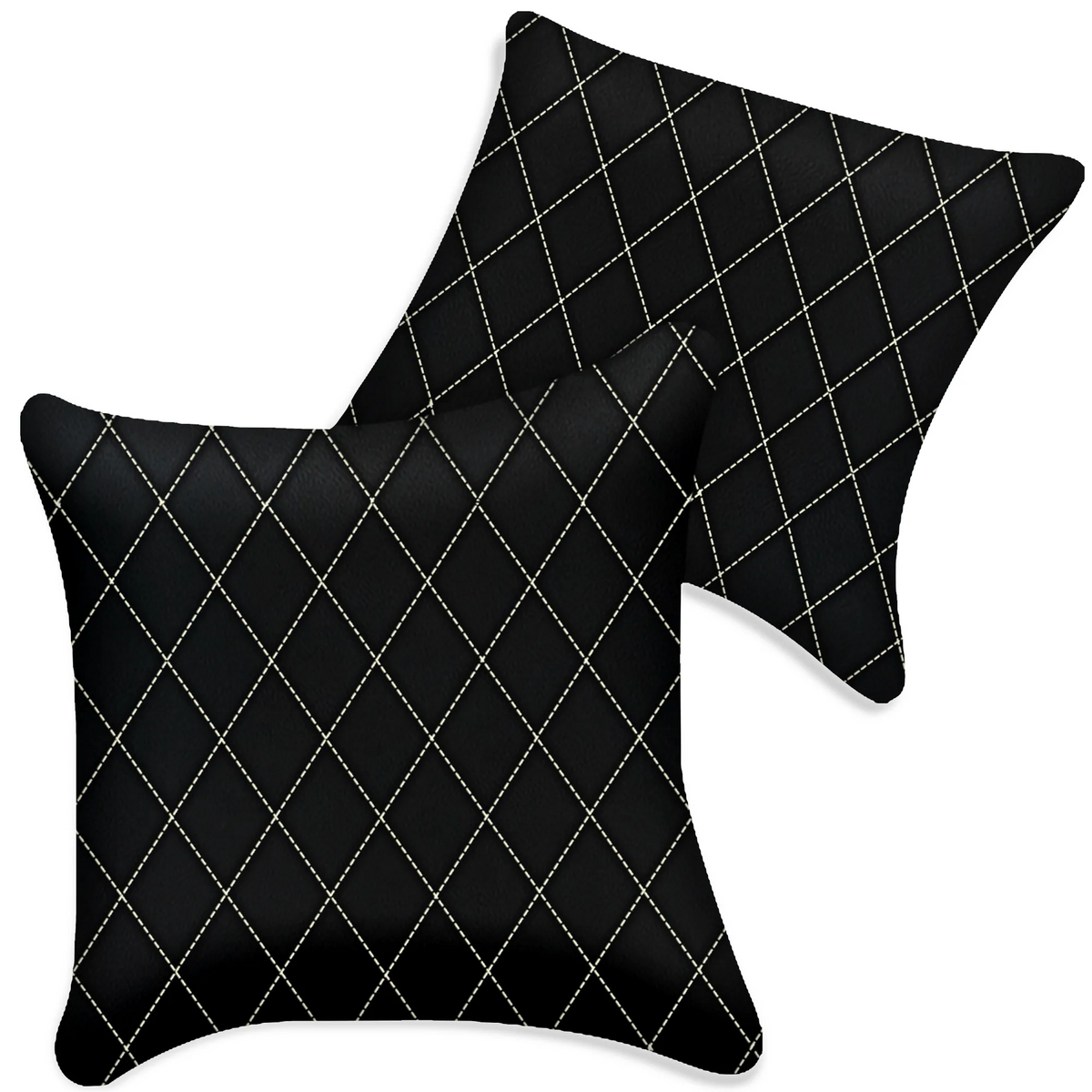Customizable Black Leather Pillows Set of 2 for All Vehicles | Single Diamond Pattern