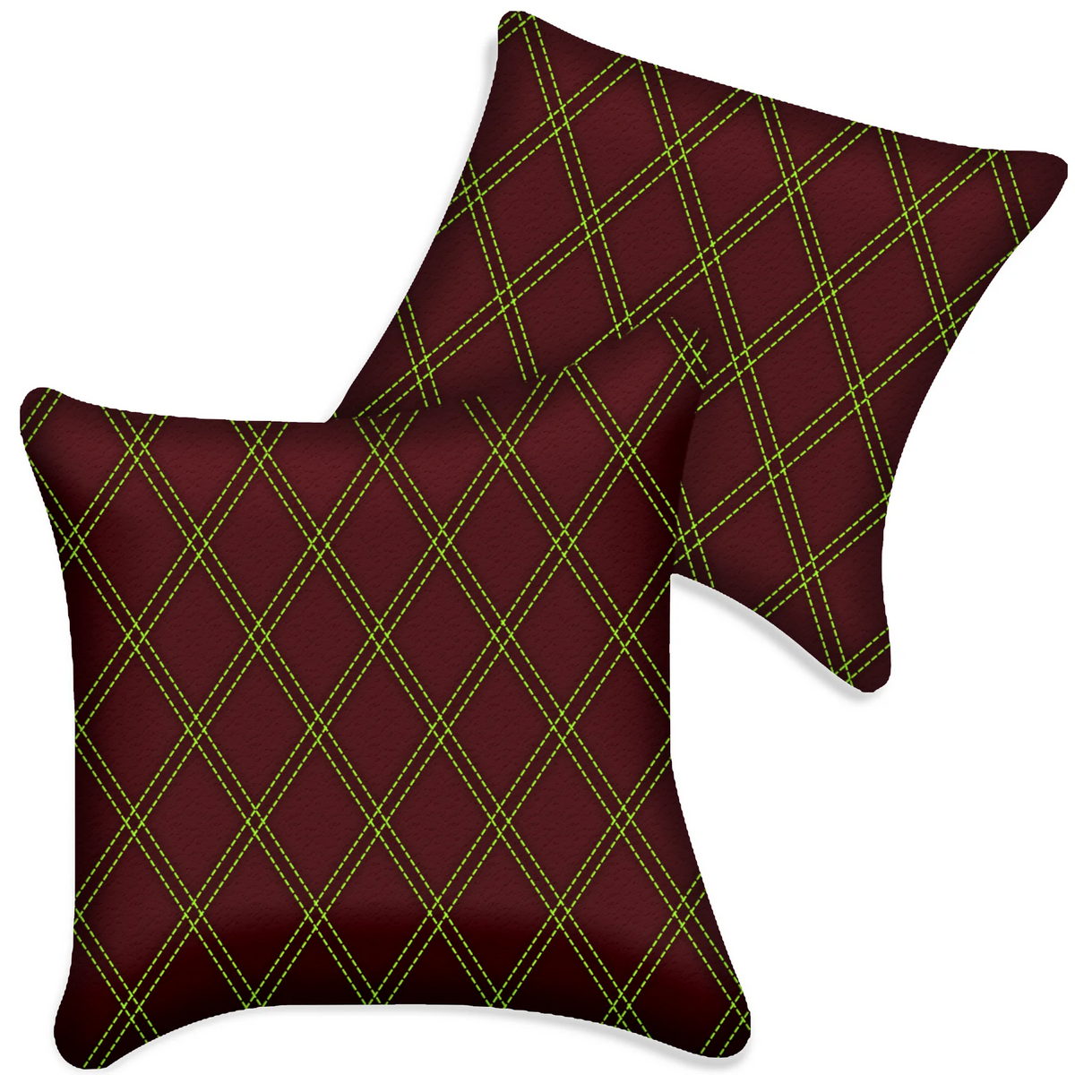 Customizable Dark Red Leather Pillows Set of 2 for All Vehicles | Double Diamond Pattern