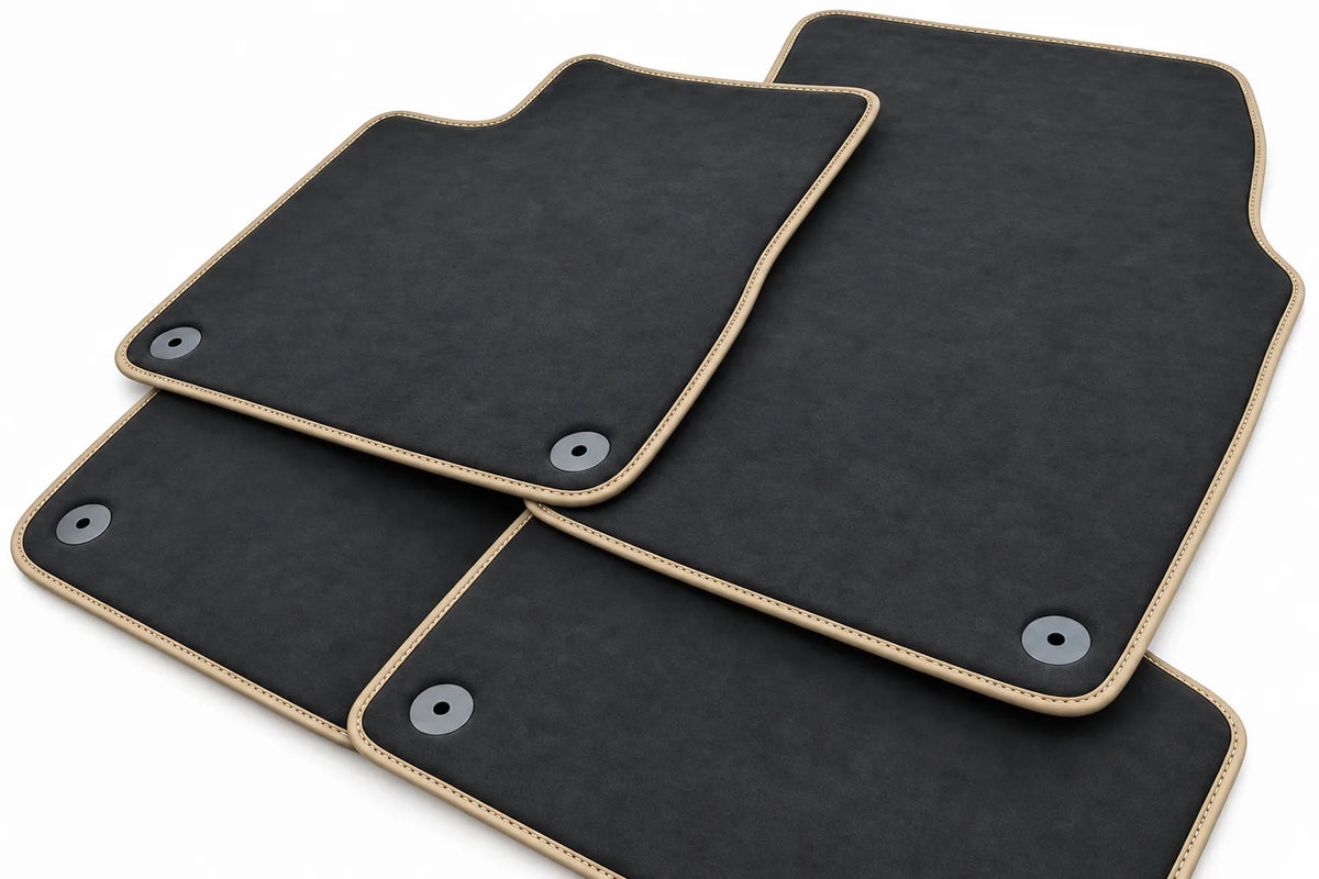 Customizable Floor Mats For Lamborghini Urus Alcantara Leather With Yellow Stitching Beige trim