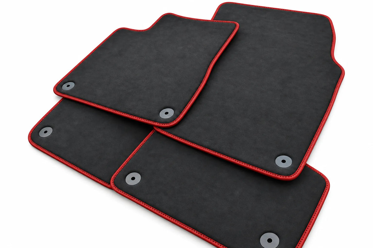 Customizable Floor Mats For Lamborghini Urus Alcantara Leather With Yellow Stitching Red trim