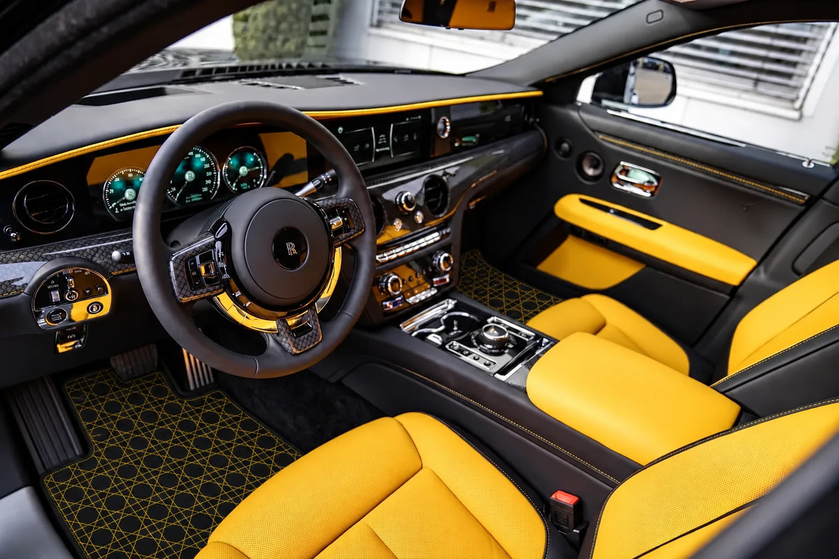 Customizable Leather Floor Mats with AW05 Pattern for Rolls Royce Ghost Series II (2021–2024) inside the vehicle