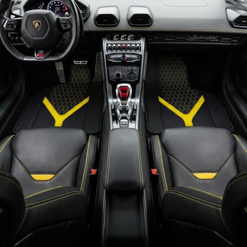 Customizable Leather Floor Mats with AW26 Pattern for Lamborghini Huracan EVO (2019-2024) inside the vehicle