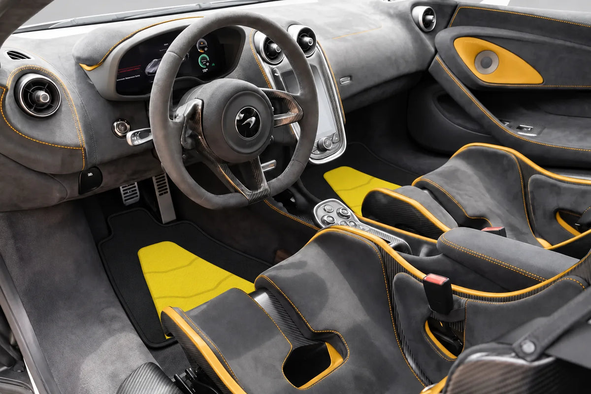 Customizable Leather Floor Mats with AW29 Pattern for McLaren 600LT (2018-2020) inside the vehicle
