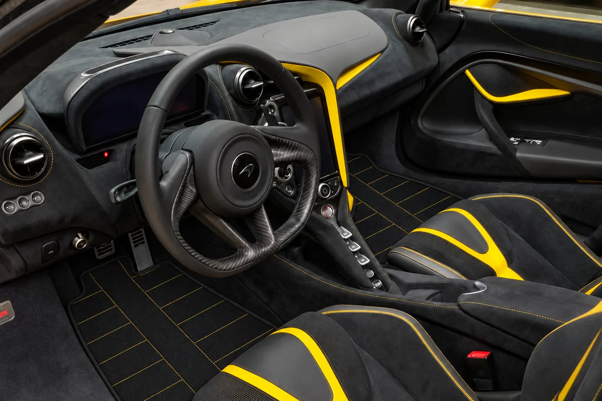 Customizable Leather Floor Mats with AW30 Pattern for McLaren 720S (2017-2021) inside the vehicle