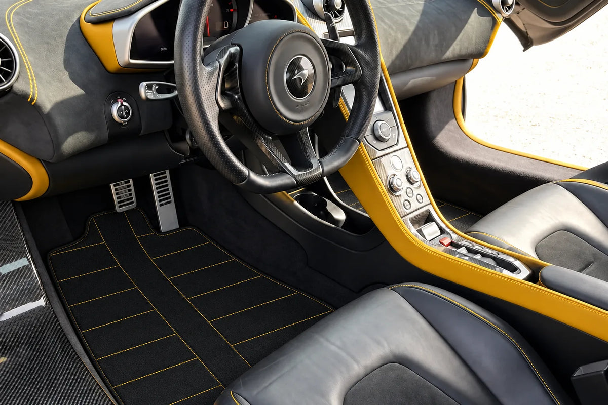 Customizable Leather Floor Mats with AW30 Pattern for McLaren 720S (2017-2021) inside the vehicle