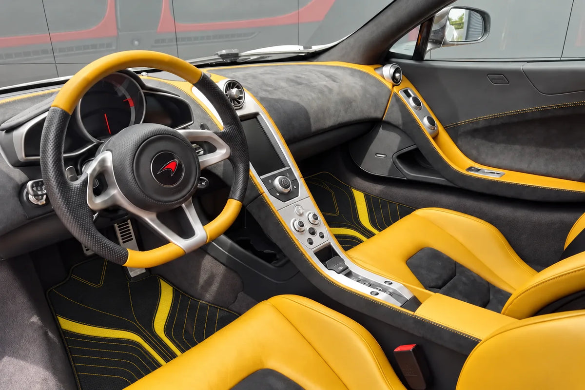 Customizable Leather Floor Mats with AW32 Pattern for McLaren MP4-12C (2011–2014) inside the vehicle