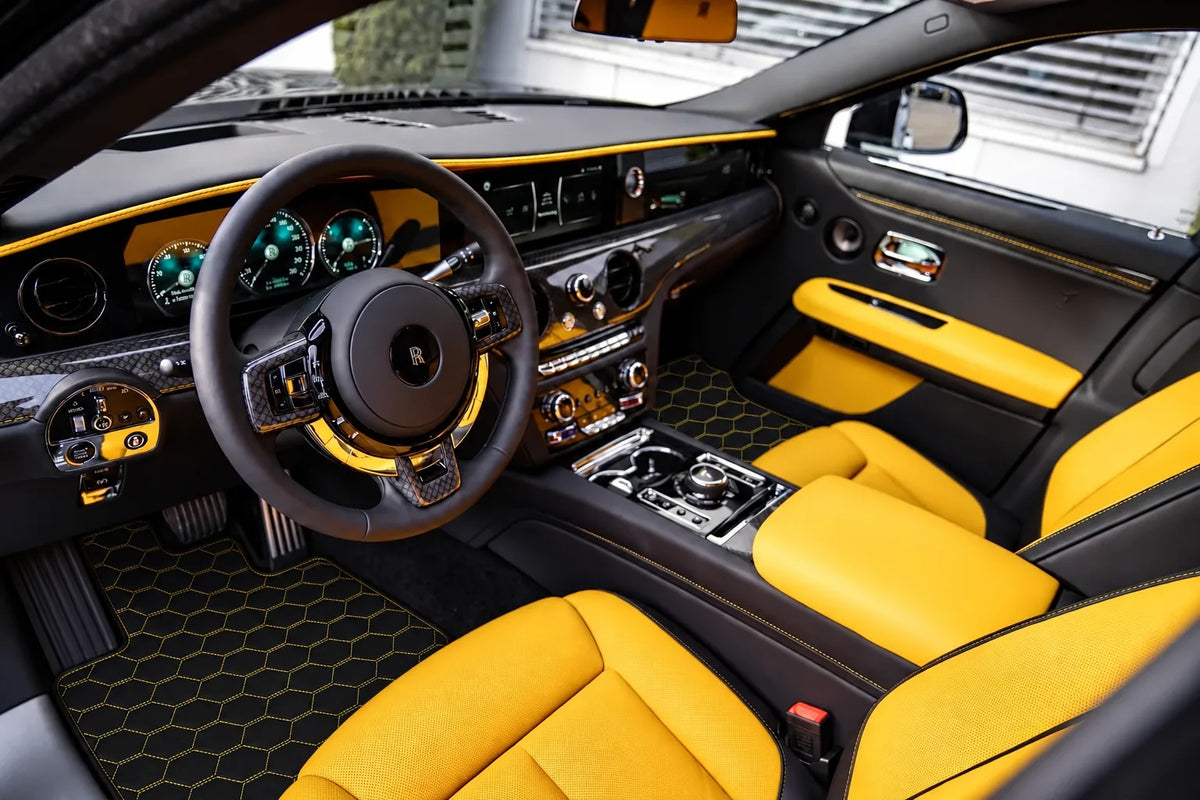 Customizable Leather Floor Mats with Divario Pattern for Rolls Royce Ghost Series II (2021–2024) inside the vehicle