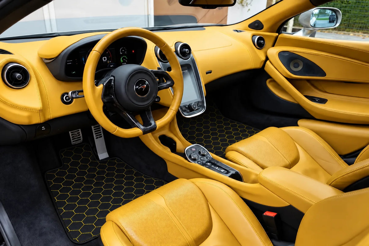 Customizable Leather Floor Mats with Hex Pattern for McLaren 570S (2015-2021) inside the vehicle