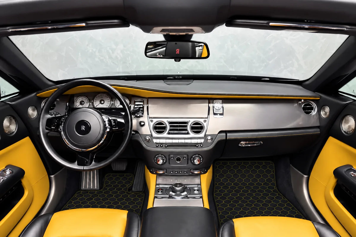 Customizable Leather Floor Mats with Hex Pattern for Rolls Royce Dawn (2016-2023) inside the vehicle