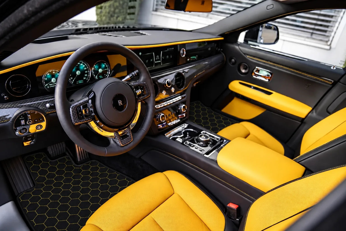 Customizable Leather Floor Mats with Hex Pattern for Rolls Royce Ghost Series II (2021–2024) inside the vehicle