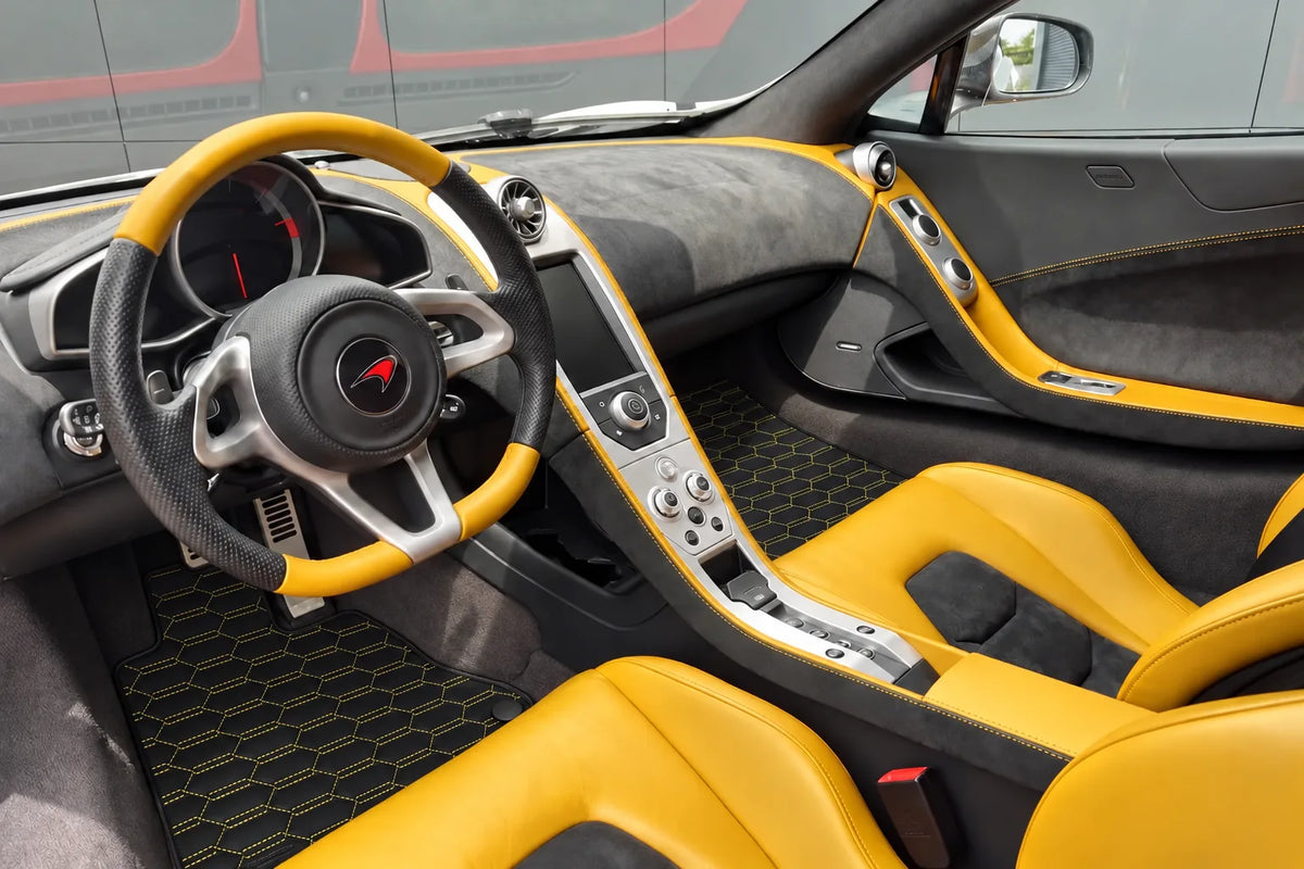 Customizable Leather Floor Mats with Interlaced Hex Pattern for McLaren MP4-12C (2011–2014) inside the vehicle