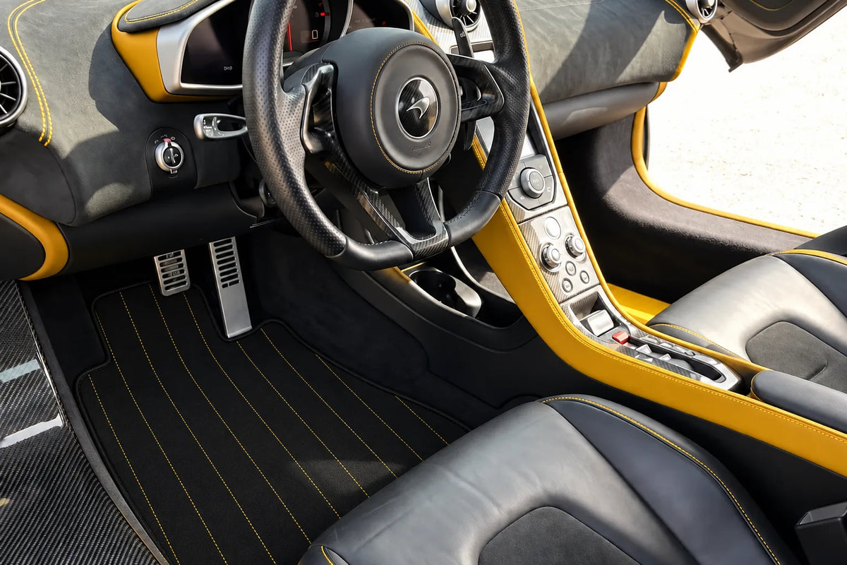 Customizable Leather Floor Mats with Line Pattern for McLaren 650S (2015-2018) inside the vehicle