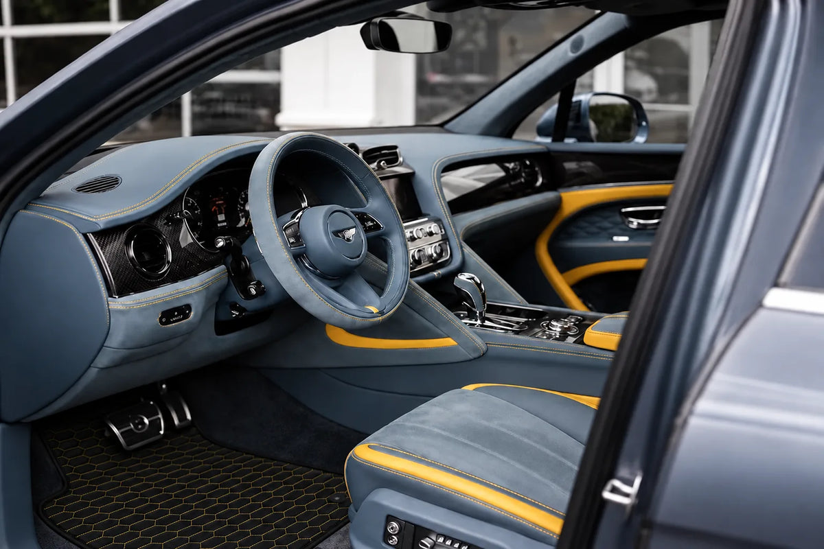 Customizable Leather Floor Mats with Raptor Hex Pattern for Bentley Bentayga (2015-2027) inside the vehicle