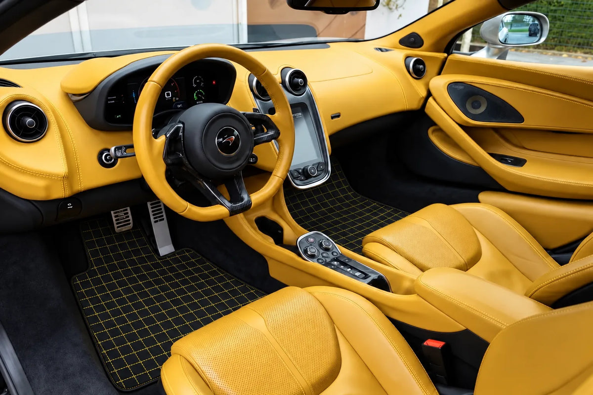 Customizable Leather Floor Mats with Square Pattern for McLaren 570S (2015-2021) inside the vehicle