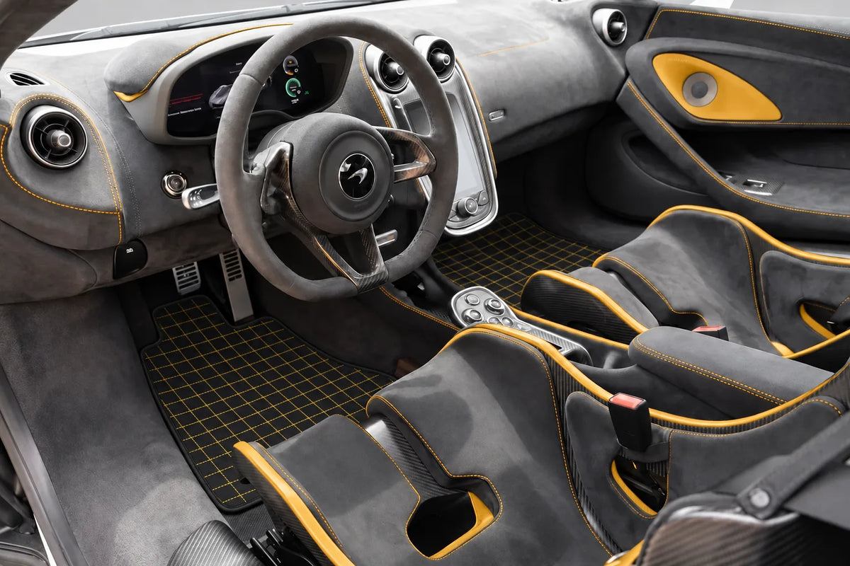 Customizable Leather Floor Mats with Square Pattern for McLaren 600LT (2018-2020) inside the vehicle