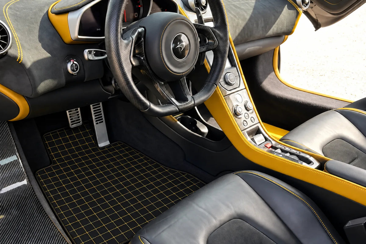 Customizable Leather Floor Mats with Square Pattern for McLaren 650S (2015-2018) inside the vehicle
