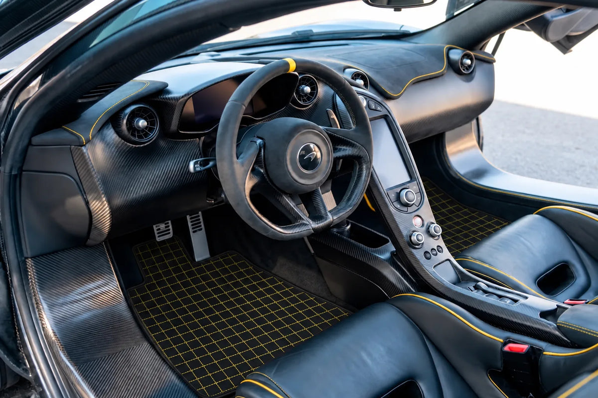 Customizable Leather Floor Mats with Square Pattern for McLaren P1 (2013-2015) inside the vehicle