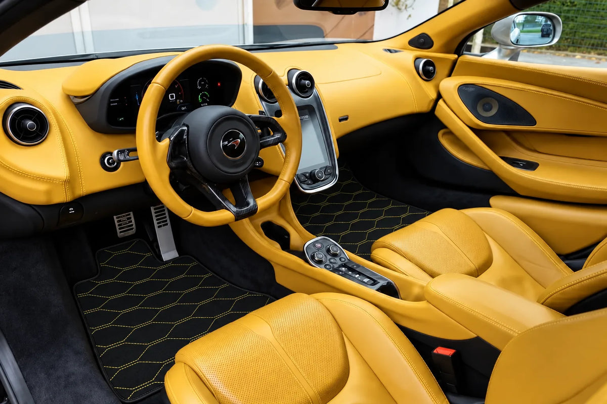 Customizable Leather Floor Mats with Viper Hex Pattern for McLaren 570S (2015-2021) inside the vehicle