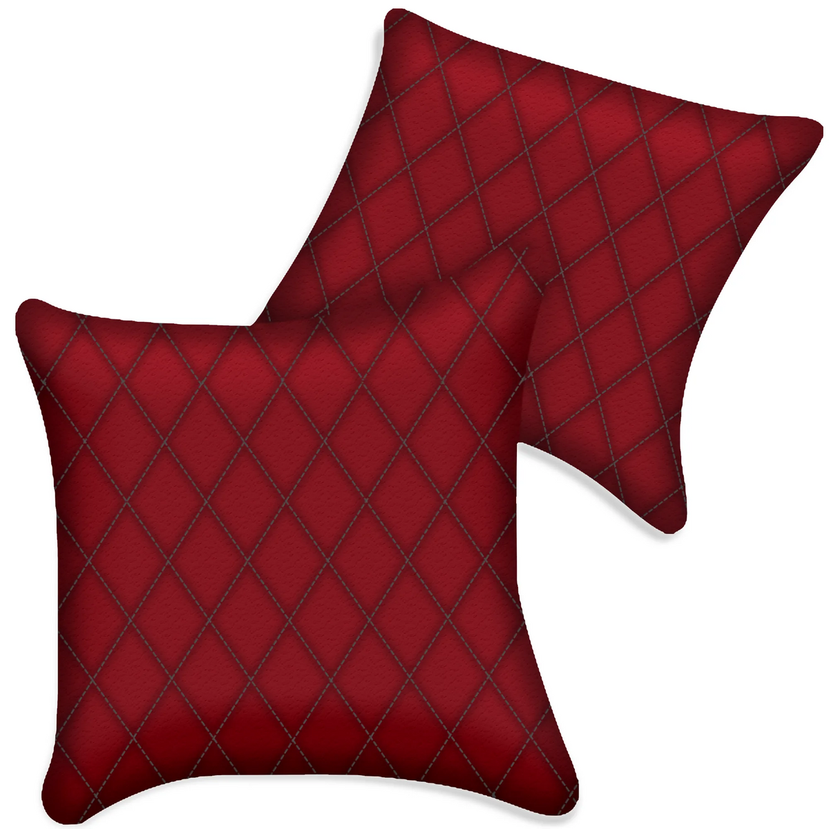 Customizable Red Leather Pillows Set of 2 for All Vehicles | Single Diamond Pattern