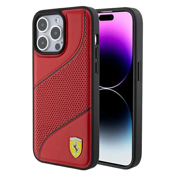 Ferrari Perforated Waves Metal Logo Hardcase for iPhone 15 Pro 6.1" - AutoWin