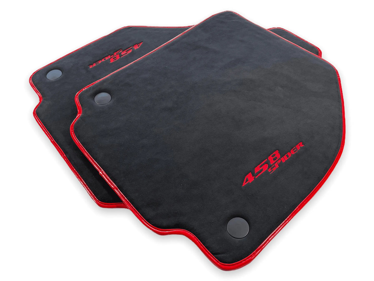 Floor Mats For Ferrari 458 Spider (2012-2015) Alcantara Leather Red Trim - AutoWin