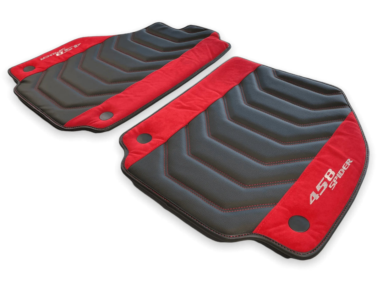 Floor Mats For Ferrari 458 Spider 2012-2015 Leather With Red Alcantara - AutoWin