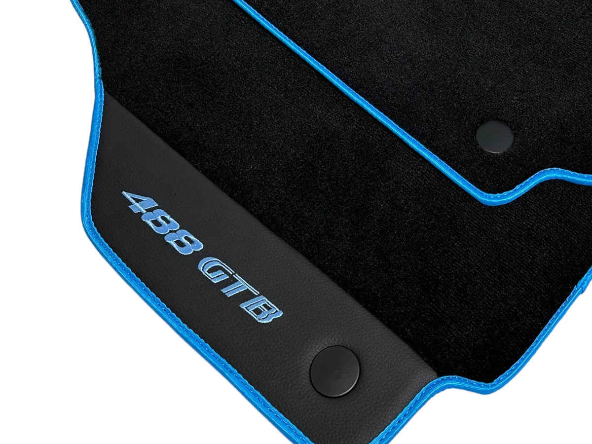 Floor Mats For Ferrari 488 GTB 2015-2022 Alcantara Leather Light Blue Trim - AutoWin