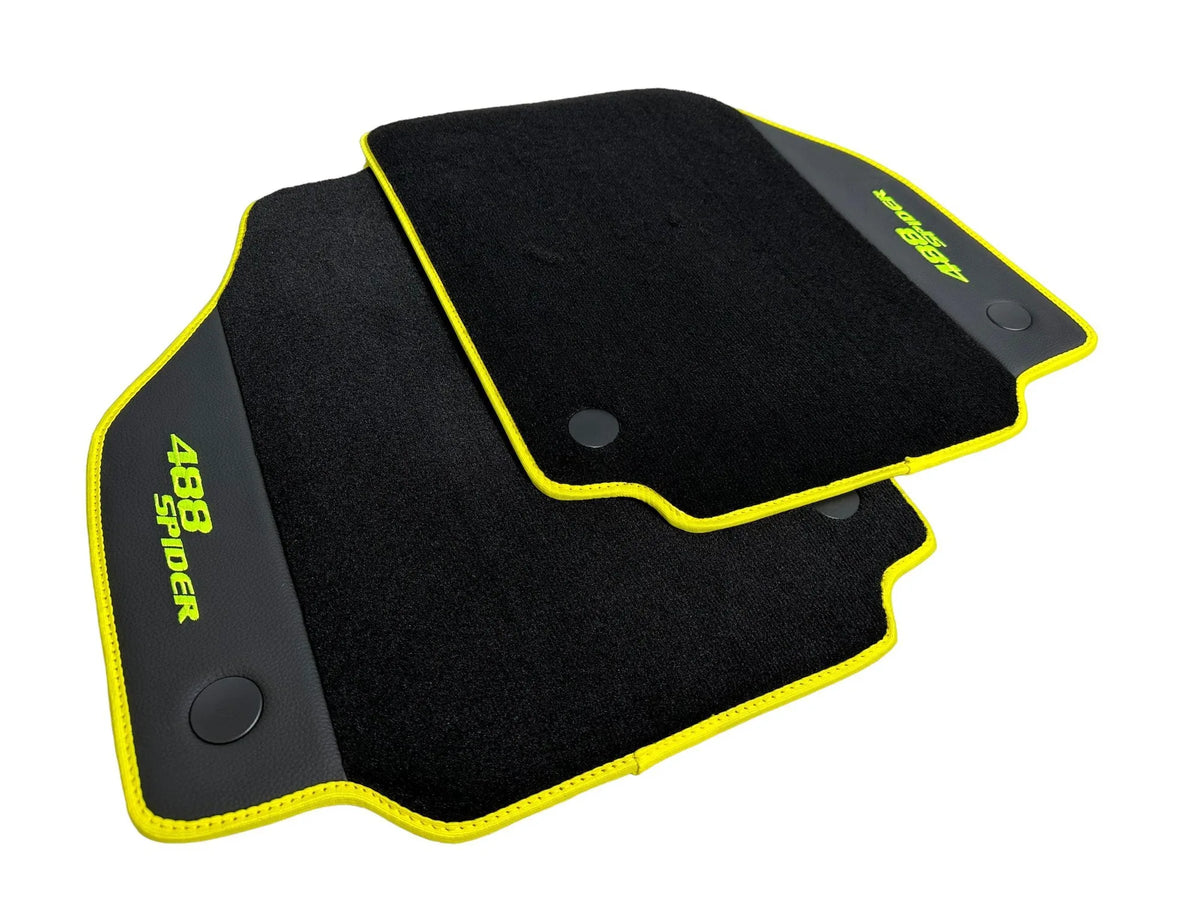 Floor Mats For Ferrari 488 Spider 2015-2022 Leather and Yellow Trim - AutoWin
