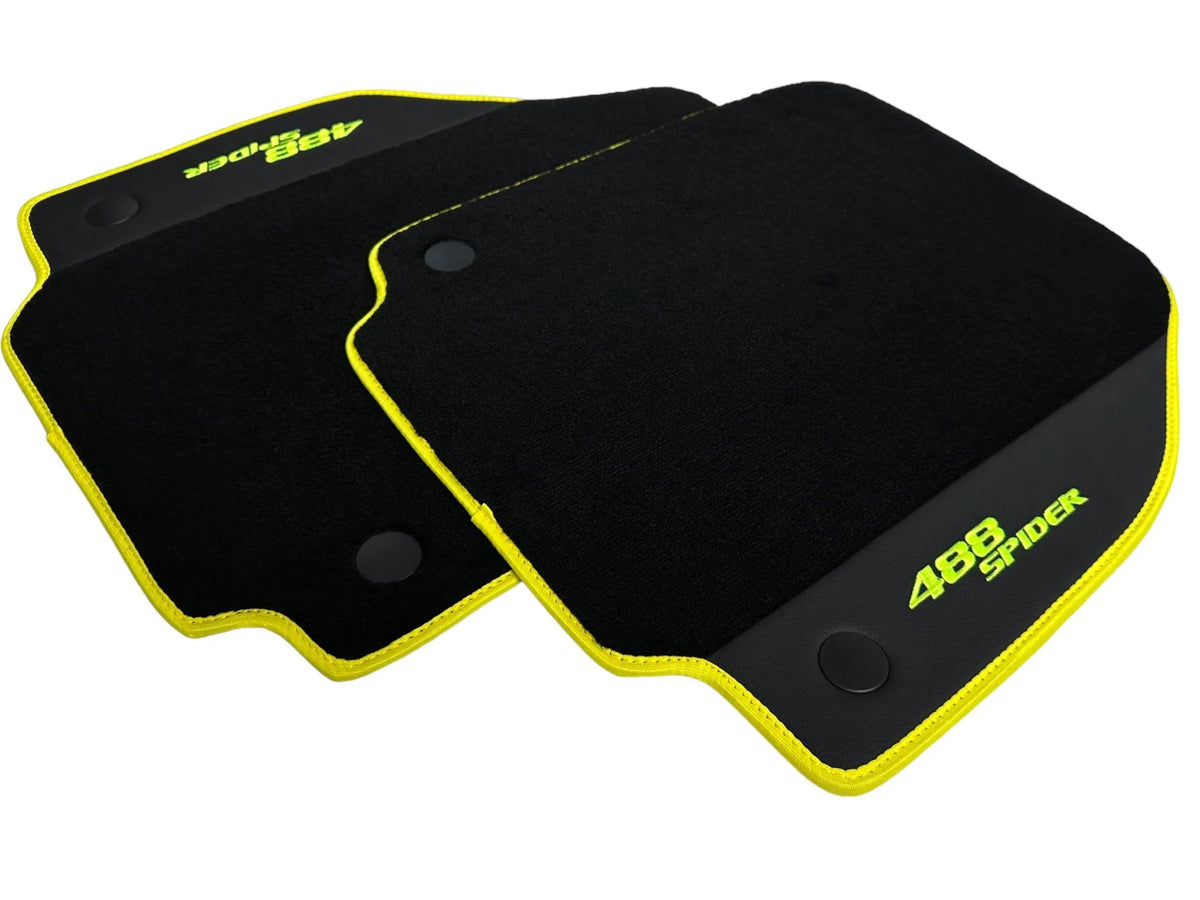 Floor Mats For Ferrari 488 Spider 2015-2022 Leather and Yellow Trim - AutoWin