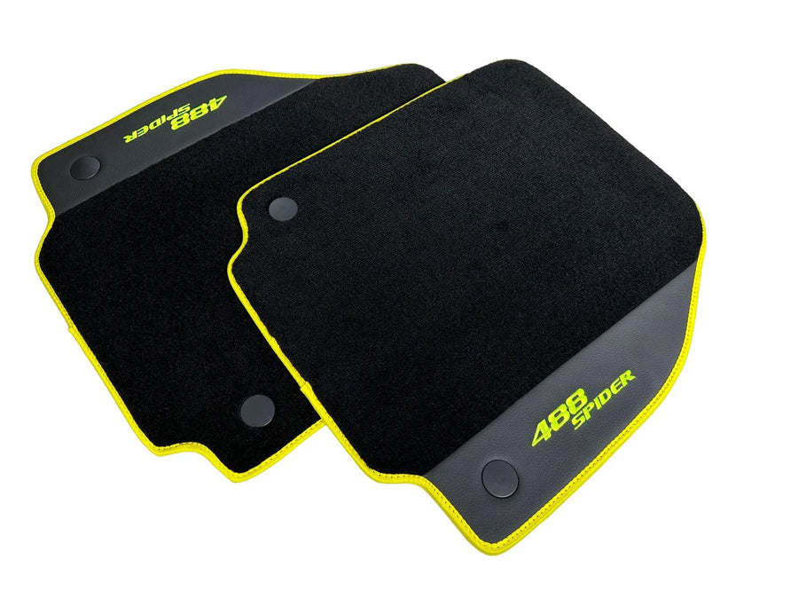 Floor Mats For Ferrari 488 Spider 2015-2022 Leather and Yellow Trim - AutoWin