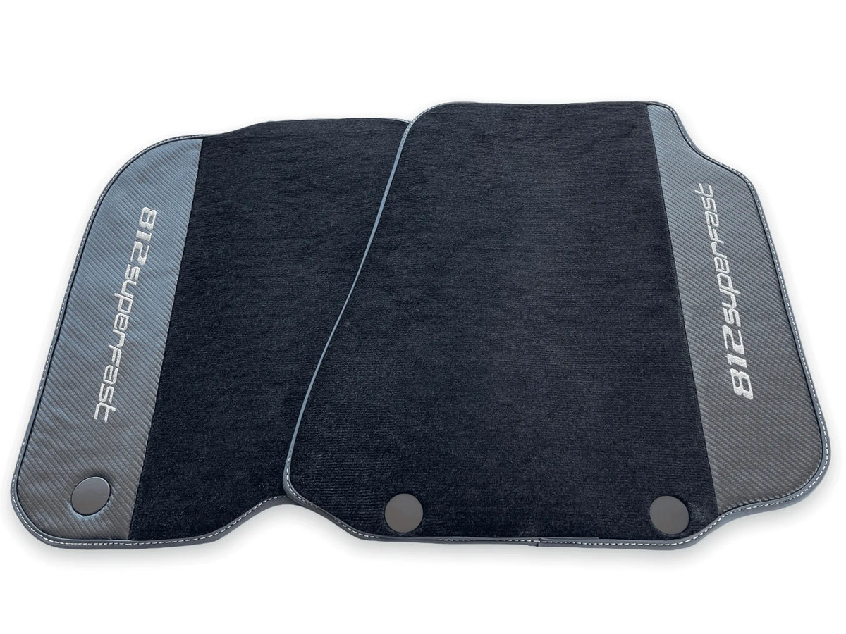 Floor Mats For Ferrari 812 Superfast Carbon Fiber And Black Carpet - AutoWin