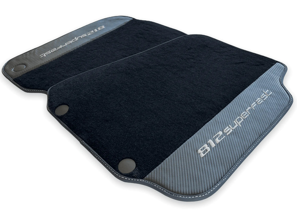 Floor Mats For Ferrari 812 Superfast Carbon Fiber And Black Carpet - AutoWin