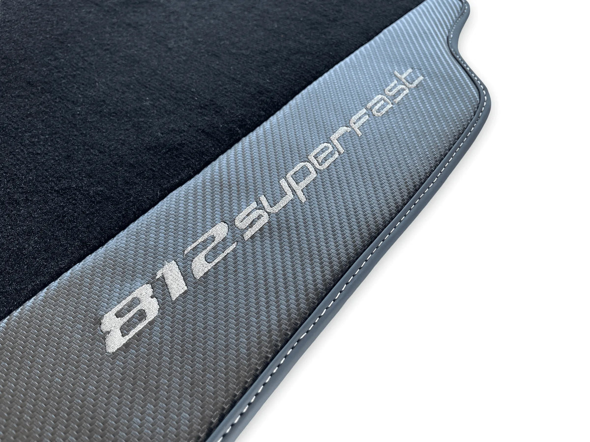 Floor Mats For Ferrari 812 Superfast Carbon Fiber And Black Carpet - AutoWin
