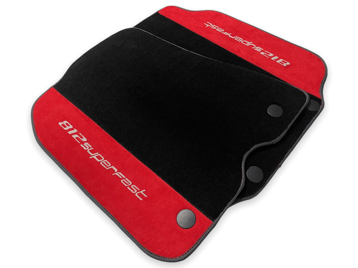 Floor Mats For Ferrari 812 Superfast Red Aclantara And Black Carpet - AutoWin