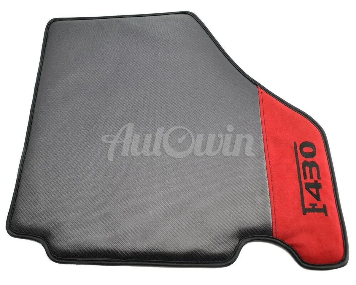 Floor Mats For Ferrari F430 2004-2009 Carbon & Alcantara Leather F430 Emblem - AutoWin