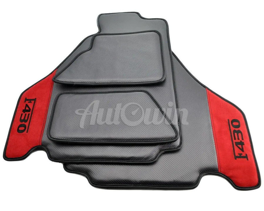 Floor Mats For Ferrari F430 2004-2009 Carbon & Alcantara Leather F430 Emblem - AutoWin