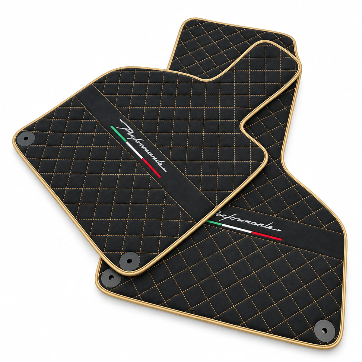 Floor Mats for Lamborghini Huracan Perfomante Alcantara Leather Gold Trim - AutoWin