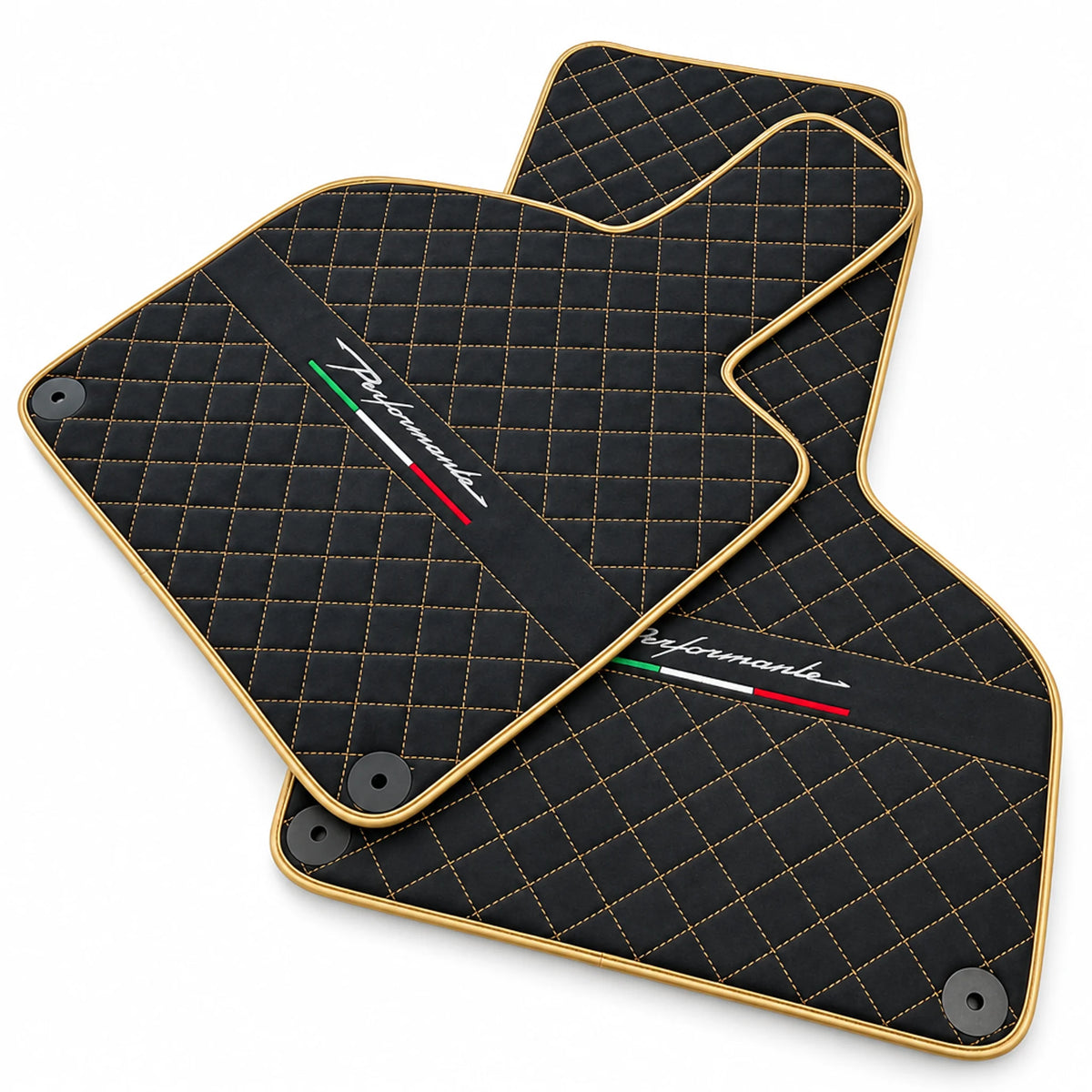 Floor Mats for Lamborghini Huracan Perfomante Alcantara Leather Gold Trim - AutoWin