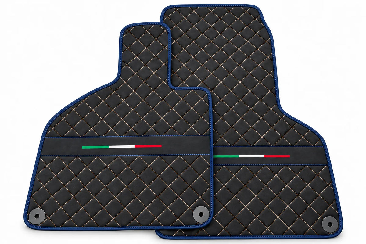 Floor Mats for Lamborghini Huracan Perfomante Alcantara Leather | Italian Flague Dark Blue trim
