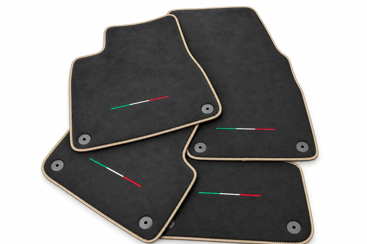 Floor Mats For Lamborghini Urus Alcantara Leather With Yellow Stitching Beige trim