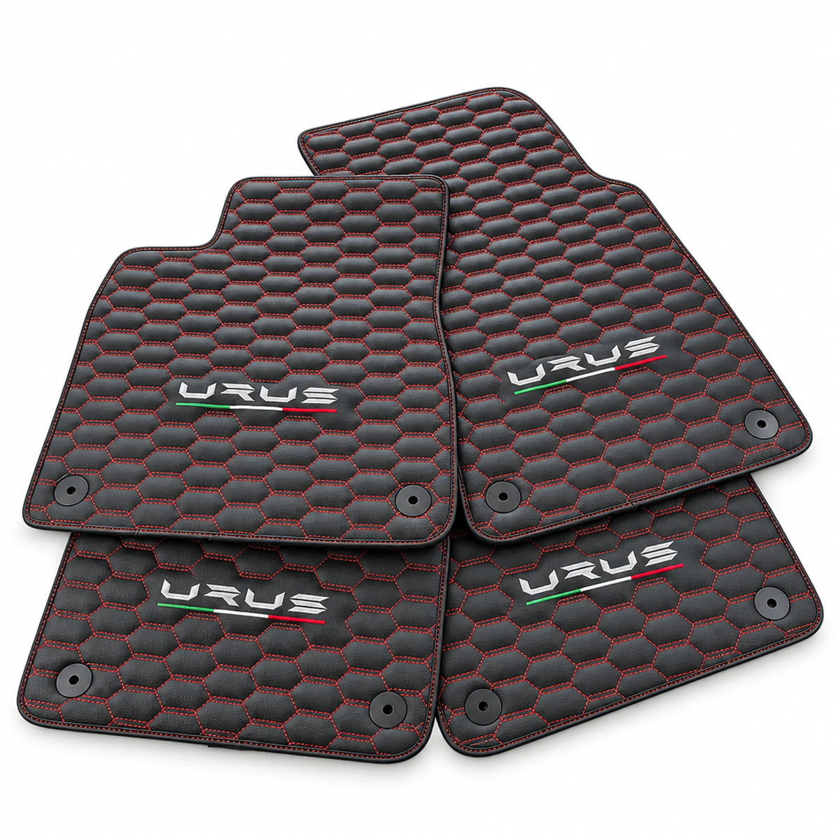Floor Mats For Lamborghini Urus Leather Red Stitching - AutoWin