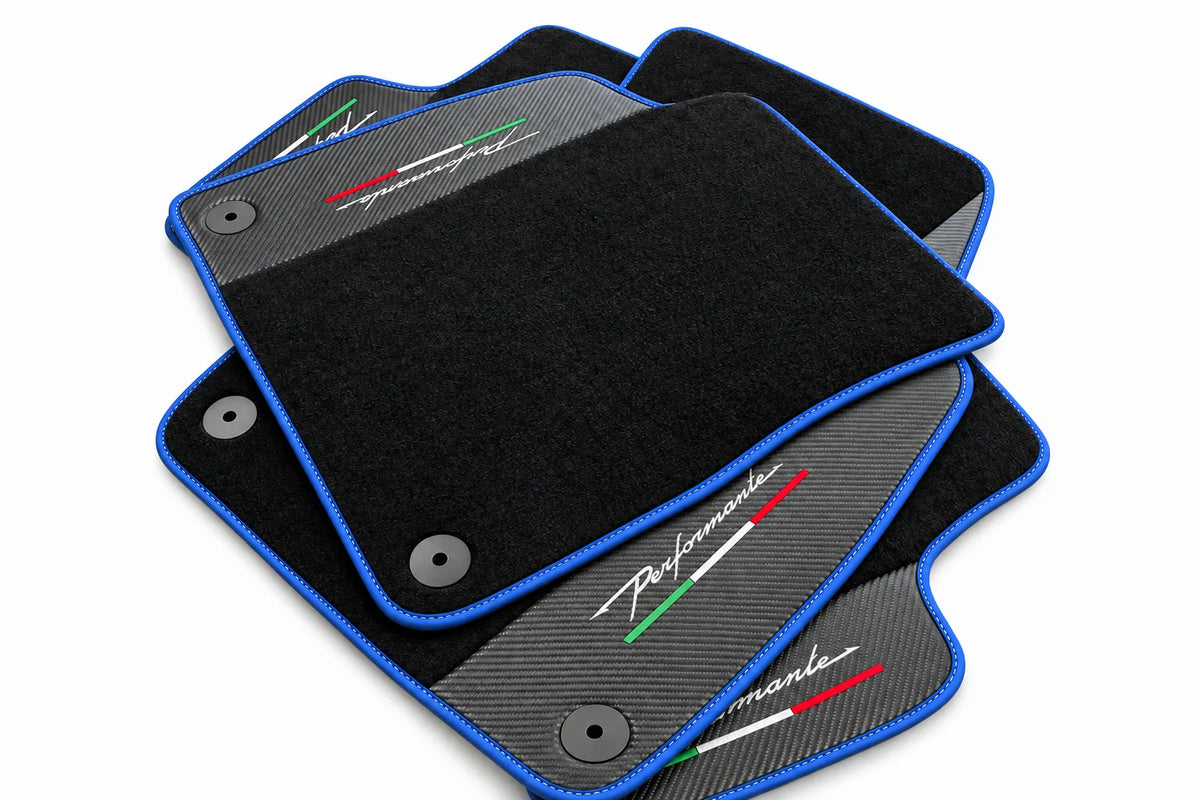 Floor Mats For Lamborghini Urus Performante With Carbon Leather Blue trim