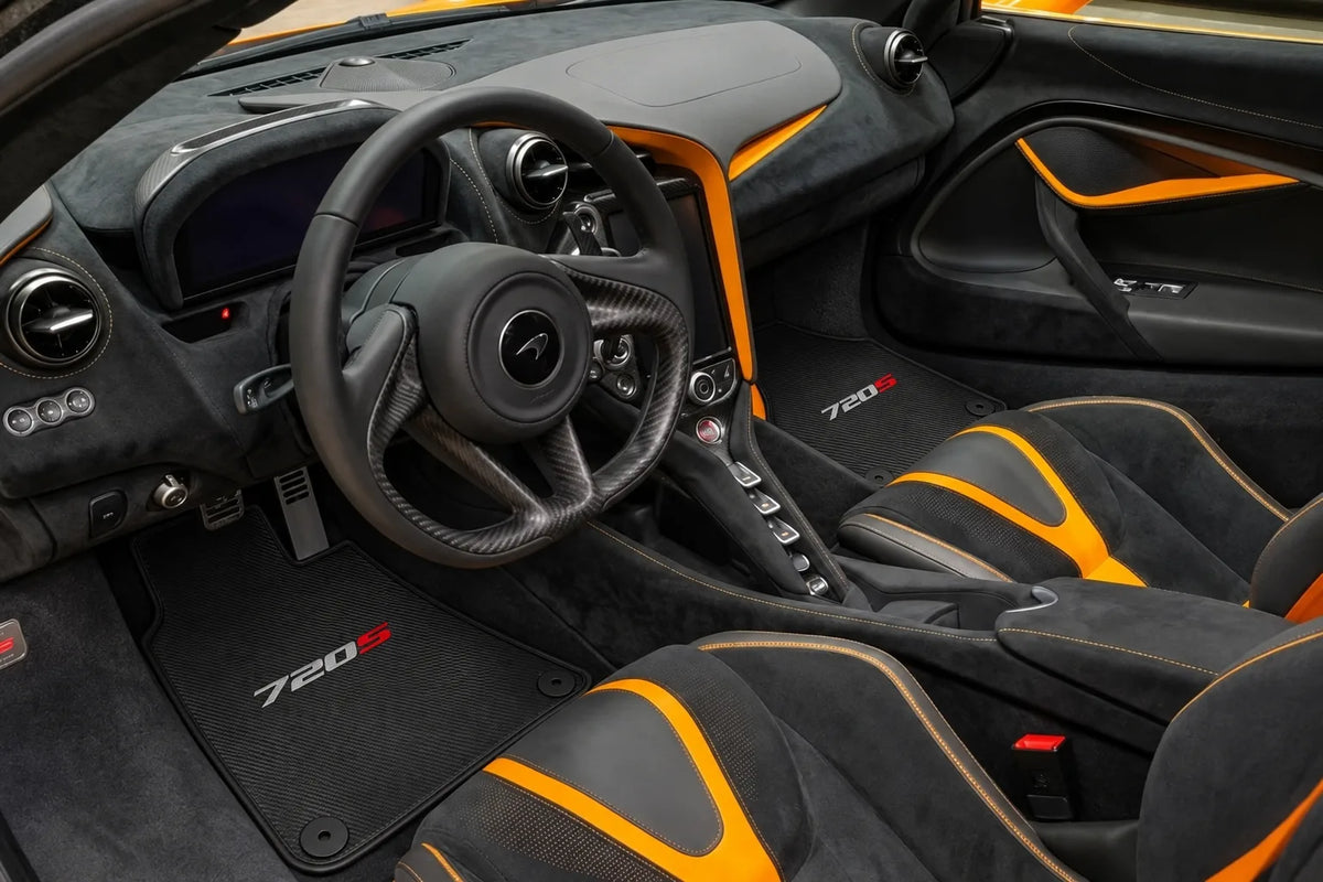 Floor Mats For McLaren 720S Black Tailored Carpets Set AutoWin inside the vehicle