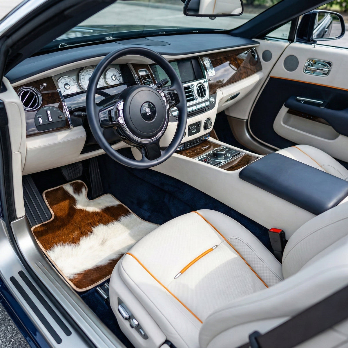 Interior look of floor mats for Floor Mats For Rolls Royce Dawn Rr6 2016-2023 Rovbut Leather Luxury Limited Edition