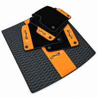Floor Mats Set with Trunk Mat For Lamborghini Urus S With Orange Alcantara Leather - AutoWin