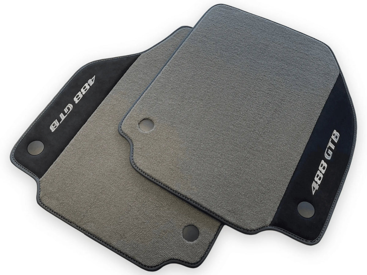 Gray Floor Mats For Ferrari 488 GTB 2015-2022 Carpets With Alcantara Leather - AutoWin